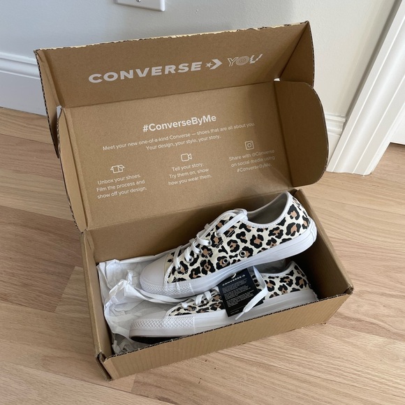 NWT Custom Converse Chuck Taylor Leopard Print Low Top Sneakers, W/9.5 M/7.5 - Picture 2 of 9